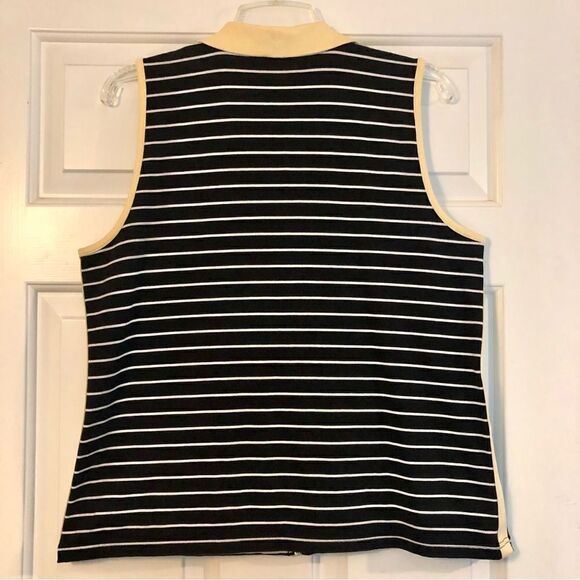 Liz & Co Black, White Stripped Sleeveless V-neck w/ Yellow Collar and a Zipper - Picture 4 of 8